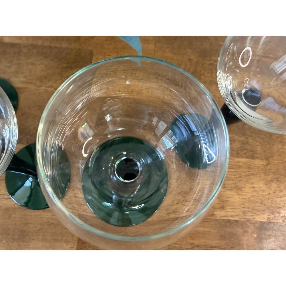 Vintage Emerald Green Wine Glasses Set Mid Century Italian Art Glass Style Bar - Picture 9 of 11